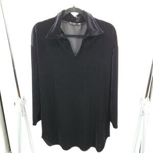 VTG Y2K Central Park West Polo Neck Relaxed Fit Stretch Velvet Tunic M Black